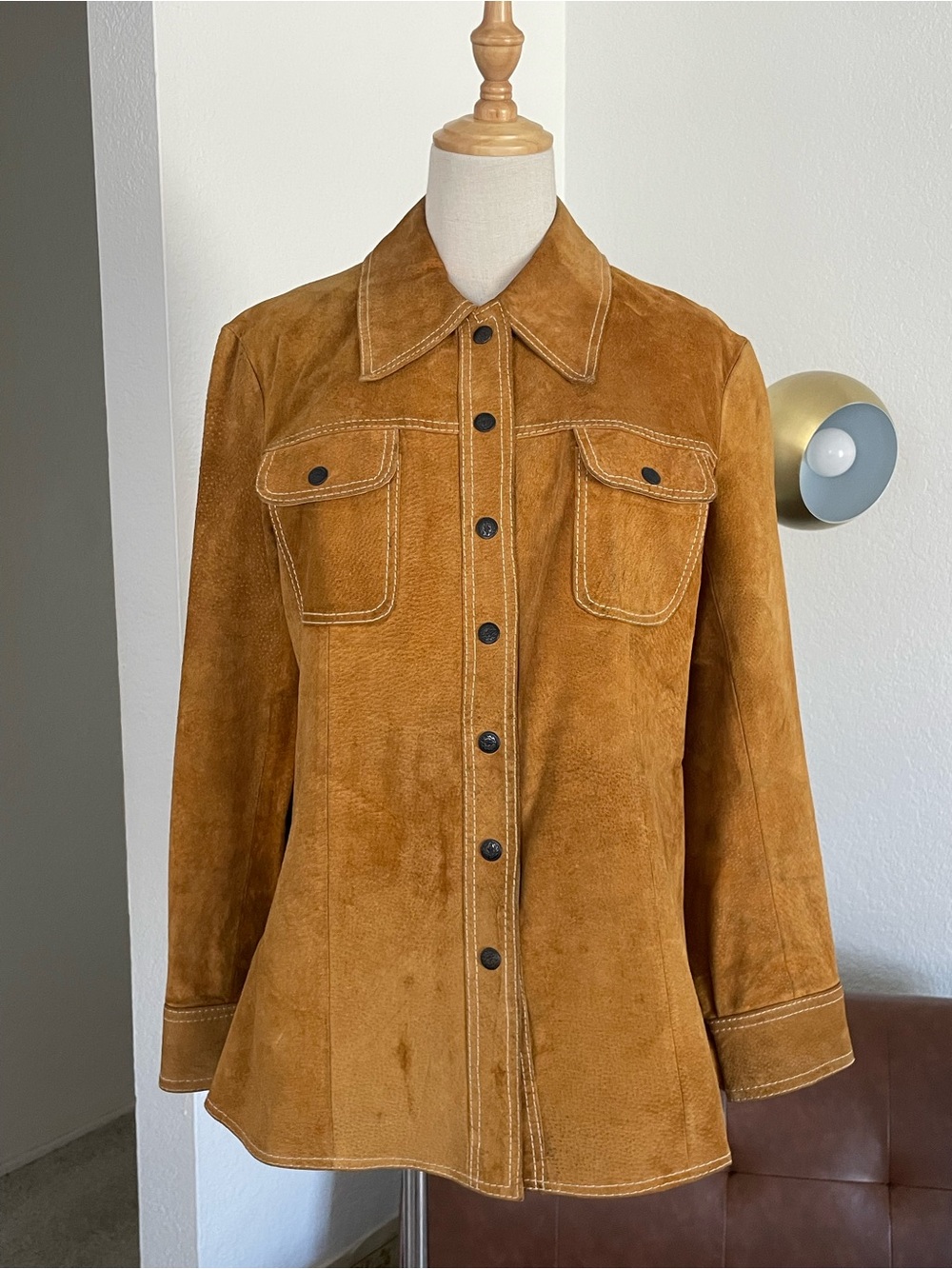 Vintage Western Casual Suede Leather Buttoned Shirt Jacket